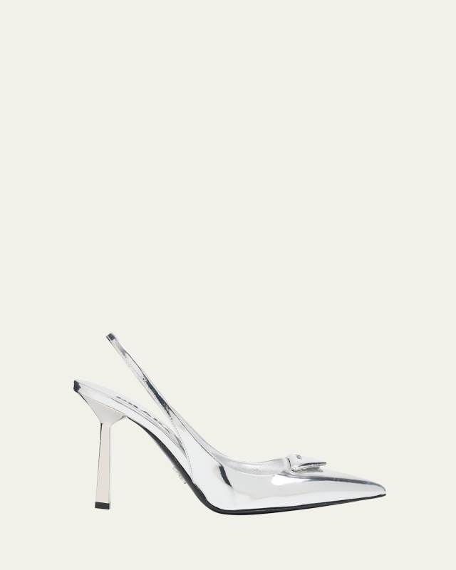 Metallic Leather Padded Triangle Slingback Pumps